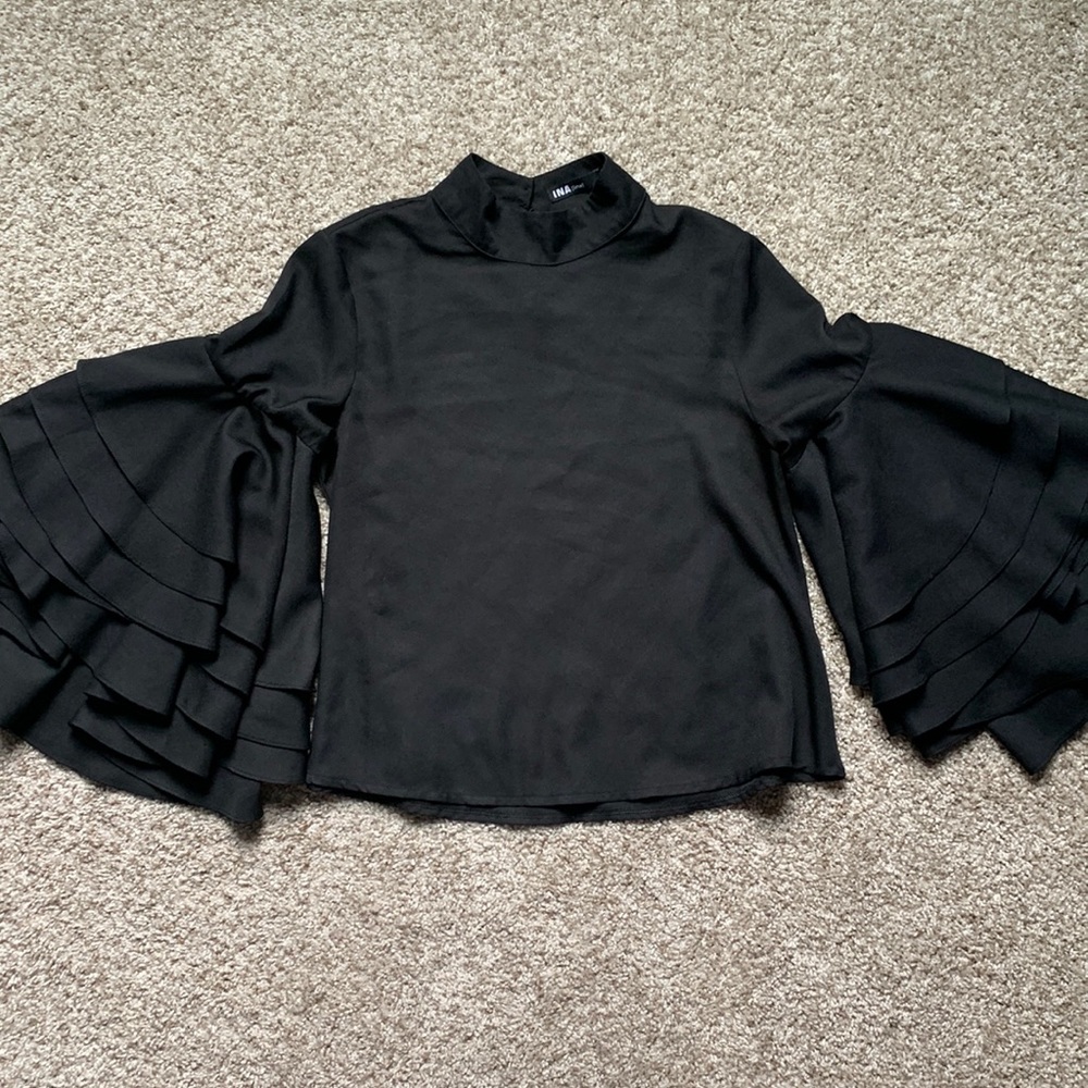Black Dressy Top with flowy pleated sleeves